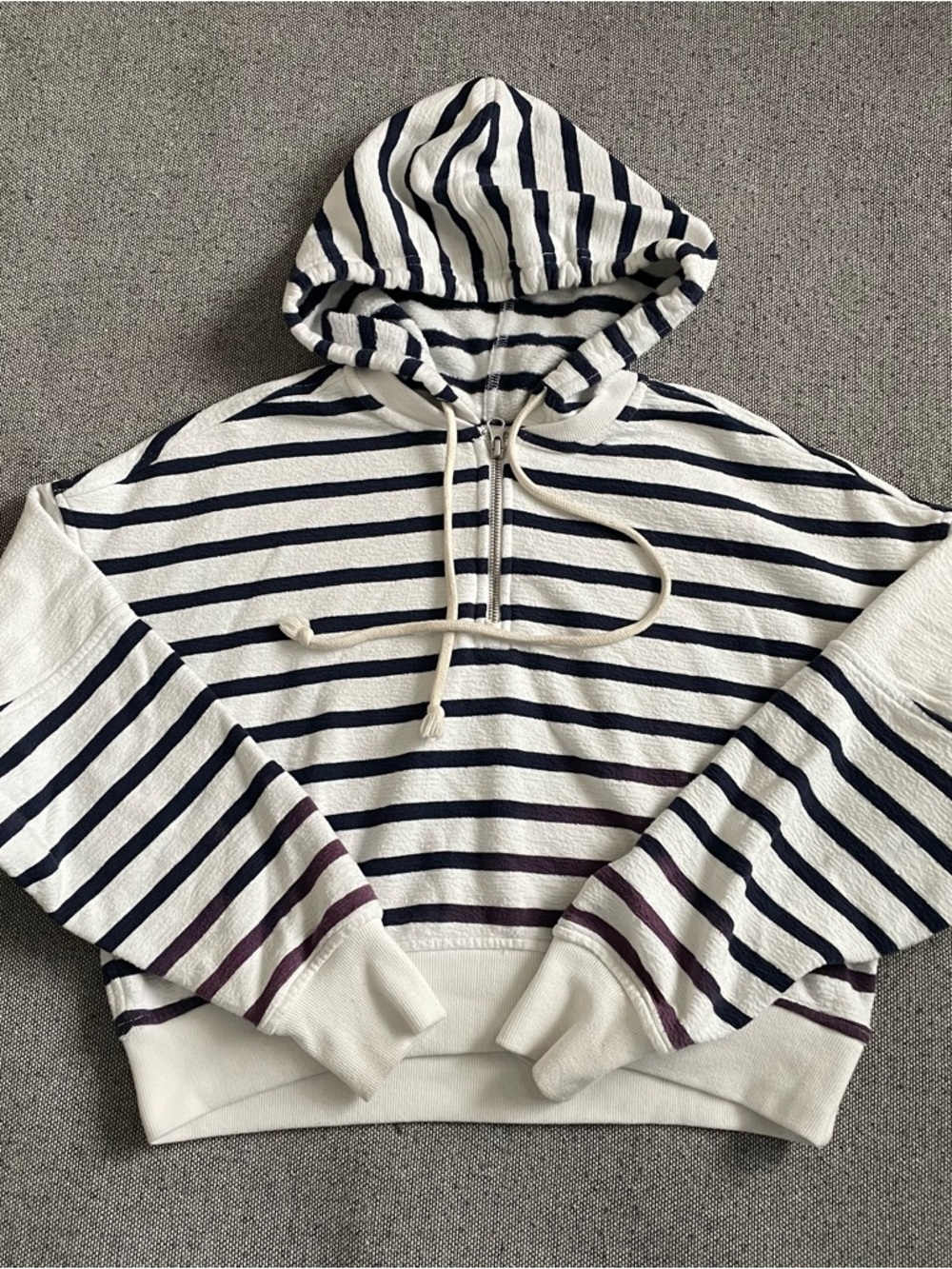 Aerie White & Navy Striped Oversized Hooded Sweatshirt